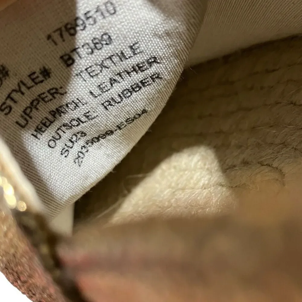 J Crew‎ Shoes 11 Gold Flats Made-in-Spain Espadrille Metallic Canvas Jute BT389